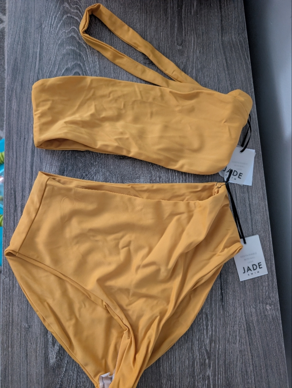 Jade Swim Halo Top, High Waisted Bound Bottoms In Golden Size M NWT
